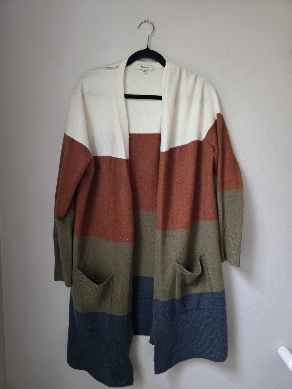 Madewell Colorblock Open-Front Cardigan — White, Rust, Olive, Blue